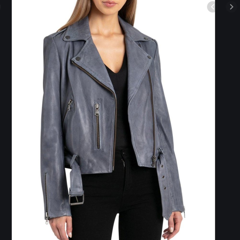 NWT Bagatelle Gray Pebbled Leather Biker Jacket M